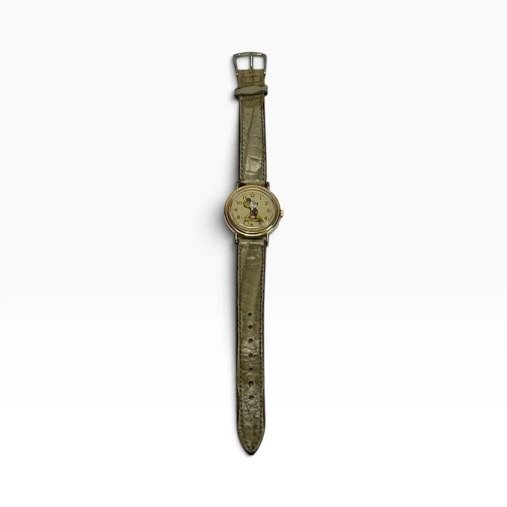 Lorus Mickey Mouse Watch Gold Tone Y481-1190 Beige Leather Works!